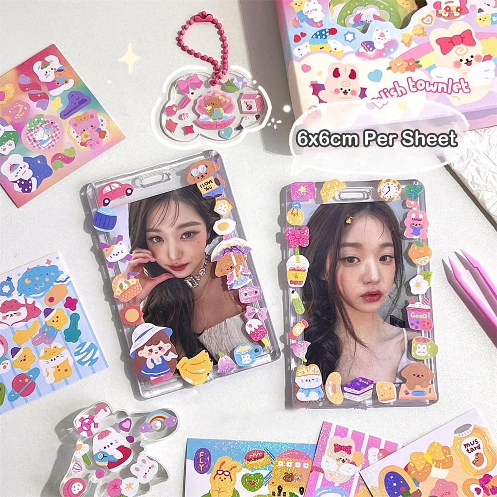 HASTHIP® 100 Sheets Kawaii Stickers - Cartoon Stickers Scrapbooking Decorative Decal Stickers for Junk Journal Supplies, DIY Crafts Album Phone Cases Laptops Notebook, 6x6cm Per Sheet