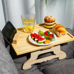 HASTHIP Sofa Armrest Wooden Tray for Work and Relaxing with 360° Rotatable Phone Holder | Eco-Friendly Bamboo Folding Table