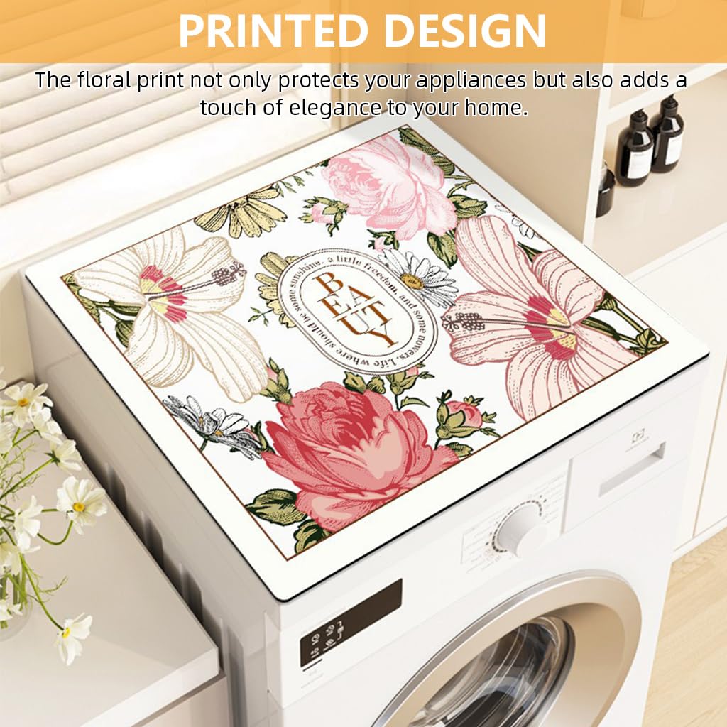 HASTHIP Washing Machine Mat 23.62x23.62 in for Over Washer Use with Anti Slip Diatomite Pad | Quick Dry Floral Print Countertop and Dish Dry Mat