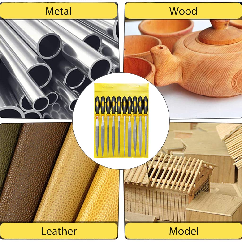HASTHIP File Tools Set for Wood and Metal with Anti Slip Handles 10Pcs 5mm×180mm | Alloy Steel