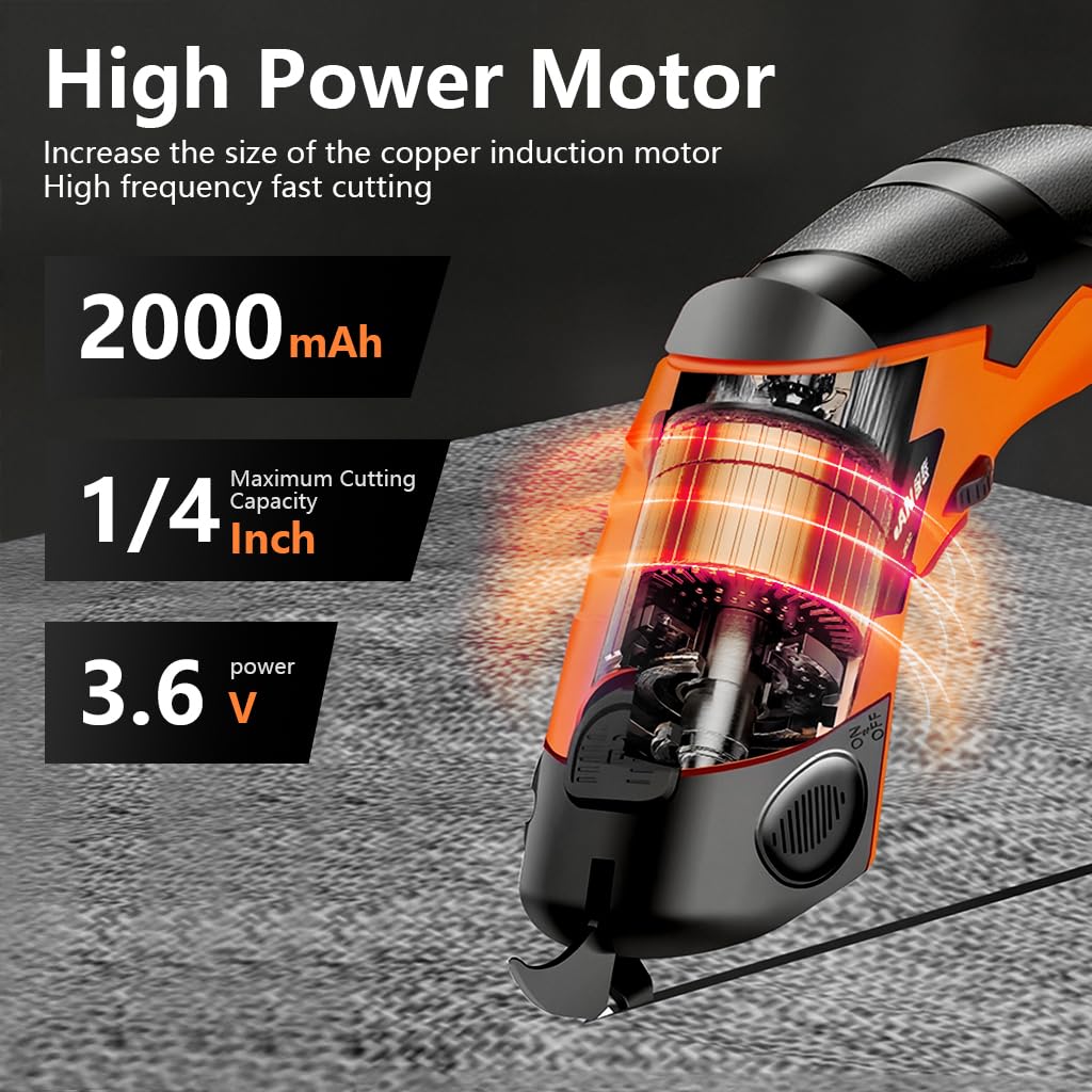 Serplex® 3.6V Cordless Electric Scissors with Safe Lock, Cardboard Cutter Electric Fabric Scissors with Tungsten Steel Blades, 2000mAh Rechargeable Fabric Cutter for Crafts Leather Carboard Plastic