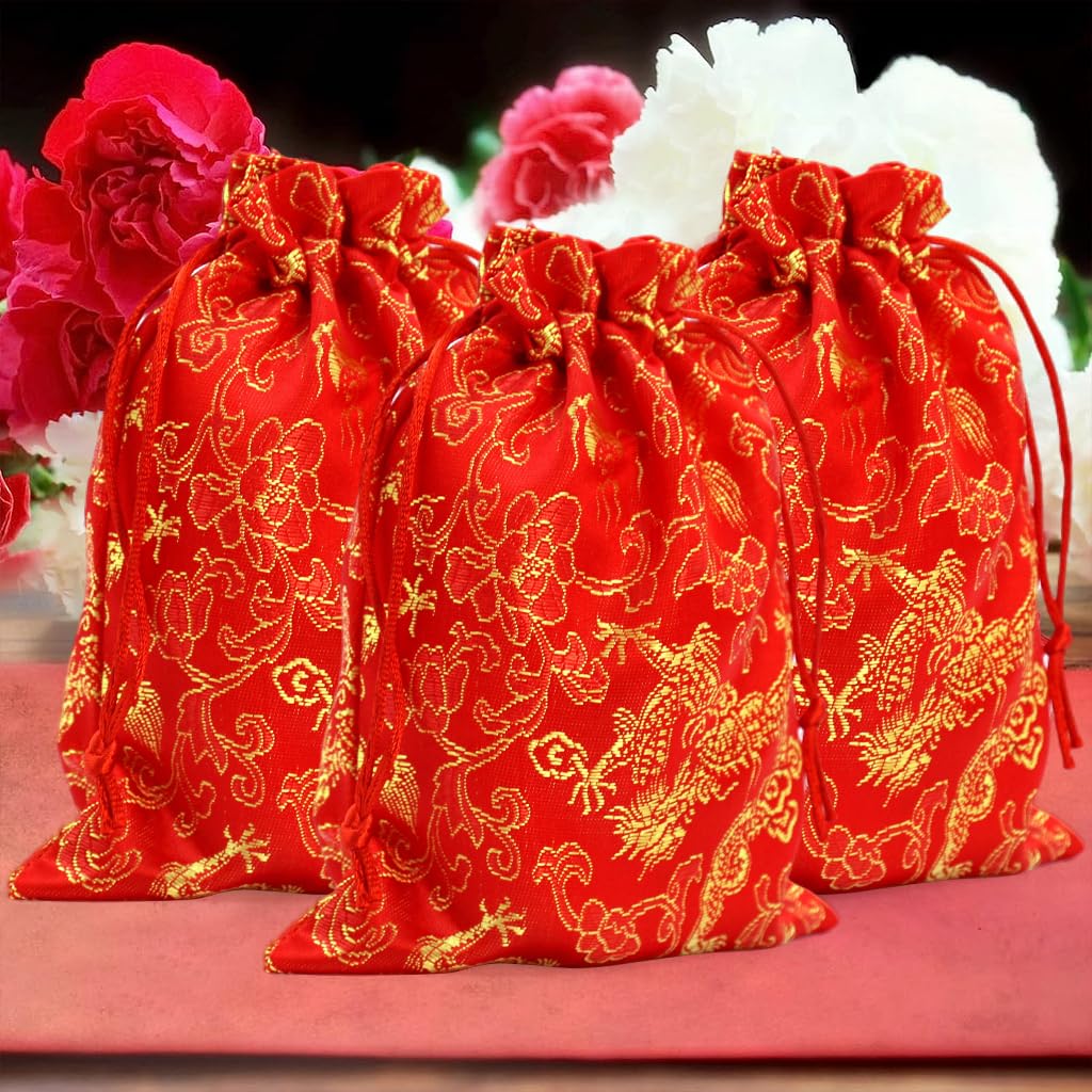 HASTHIP Drawstring Bag Pouches for Gift Packaging featuring Secure Closure | 20pcs Red Satin 7.08×5.1 in