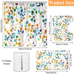 HASTHIP Boho Leaf Bathroom Set for Modern Indian Homes featuring Waterproof Curtain | 3-Piece Combo with Toilet Cover and Absorbent Mat