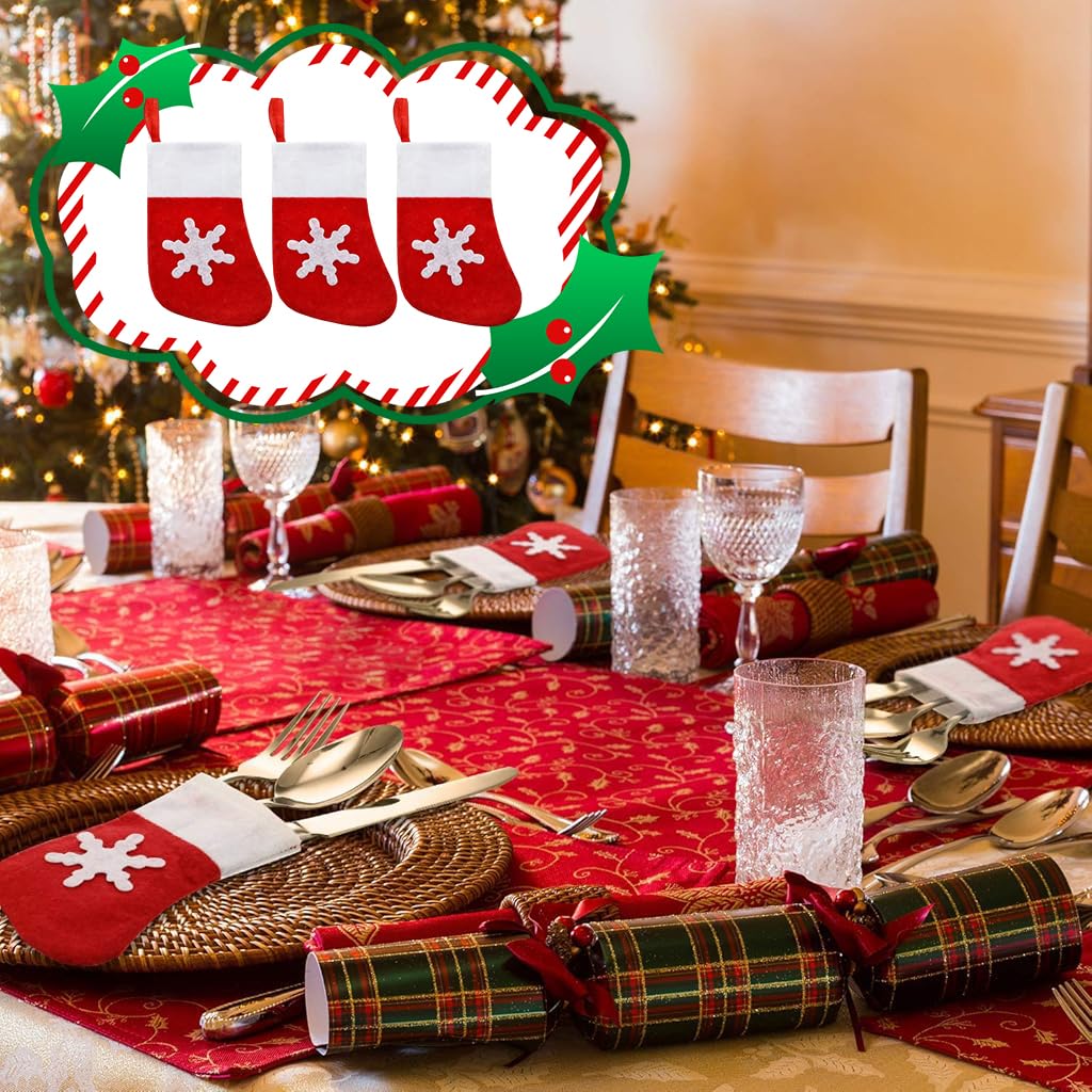 HASTHIP Mini Christmas Stockings for Tableware and Tree Decoration featuring Felt Material 20PCS Set | Festive Red Holiday Utensil Holders