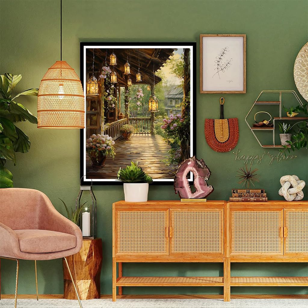 HASTHIP® DIY Paint by Numbers Kit Countryside Hallway DIY Oil Paint Paint by Numbers Canvas Oil Paint Wall Decoration DIY Number Painting Natural Scenery Oil Paint Home Decoration, 40 x 50 cm