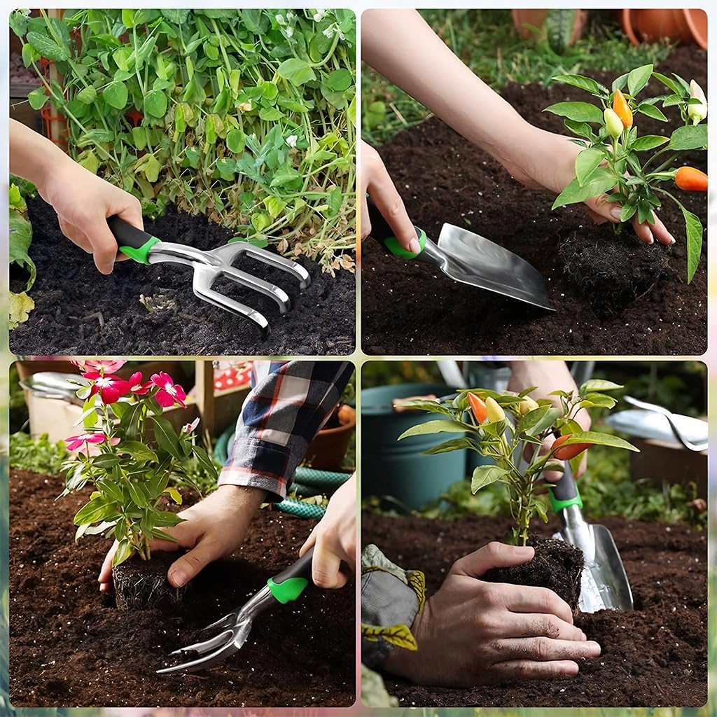 HASTHIP® 8 Pcs Gardening Tools Set - Aluminum Alloy Steel - Garden Planting Tools - Gardening Tools Kit For Home Garden - Gardening Tools Kit Set - With Tote Tool Bag - Suitable For Garden Patio