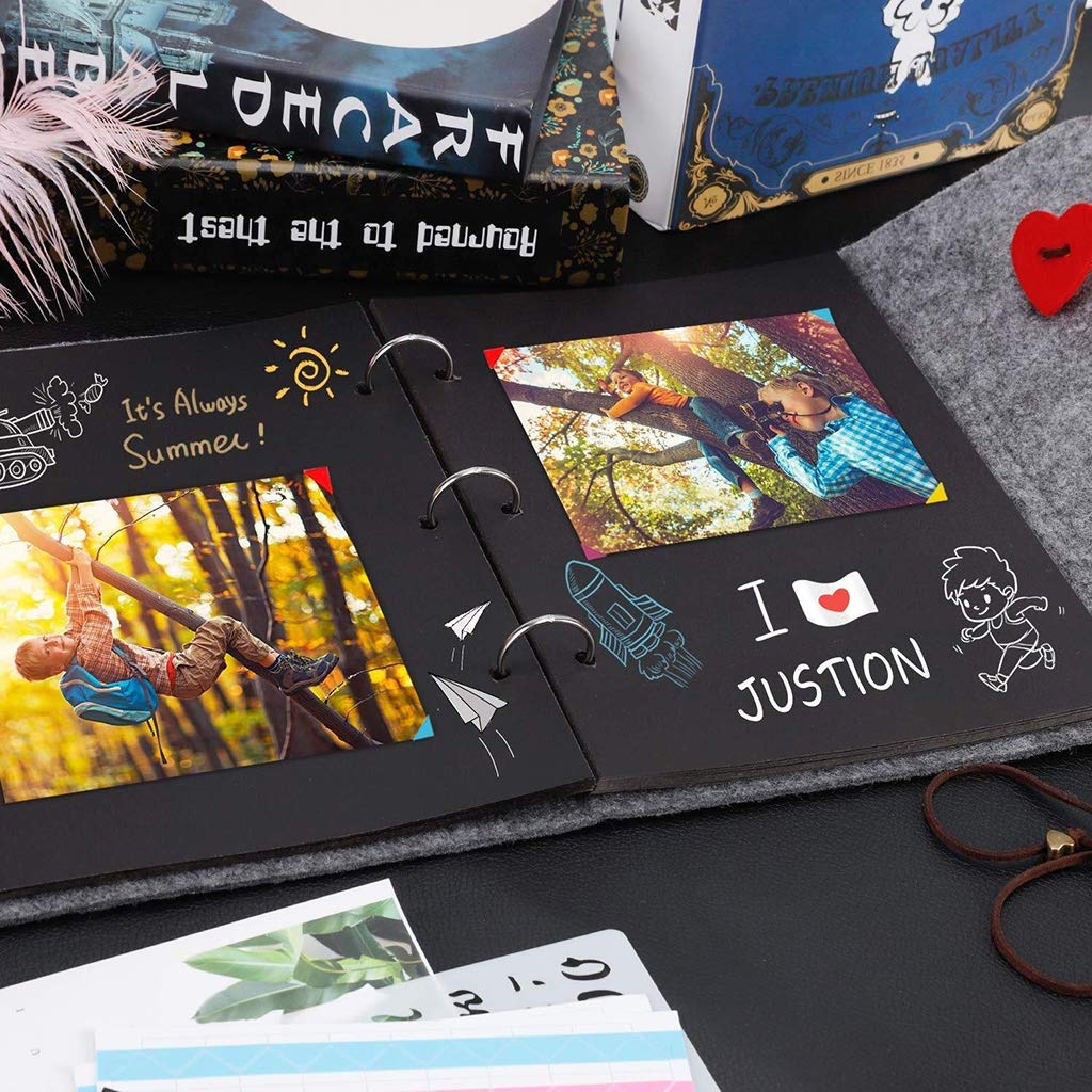 HASTHIP® Photo Album Felt Cover Scrapbook Memory Book Hand Made DIY with 30 Sheets Mothers Day Gift for Mom Wedding Baby Journal Grey 7.5 X 6.9 Inch 90PCS