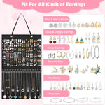 HASTHIP Hanging Jewelry Organizer for Earrings and Necklaces with 140 Holes and 16 Hooks | Felt Display Holder 57×34.5 cm