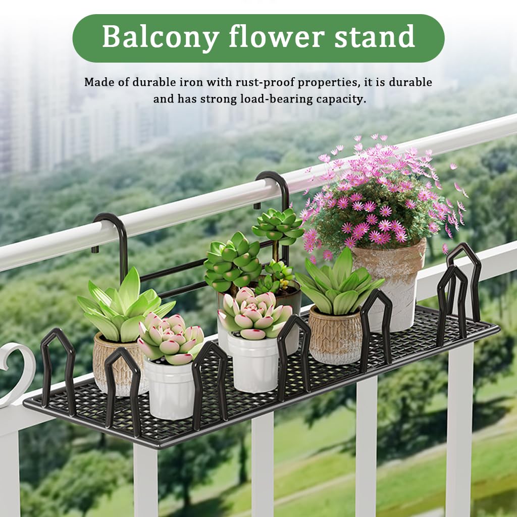 HASTHIP Hanging Flower Pot Shelf for Handrail with Double Layer Wire Mesh Rack 42.5x23x20cm | Balcony and Garden Fence Planter Organizer