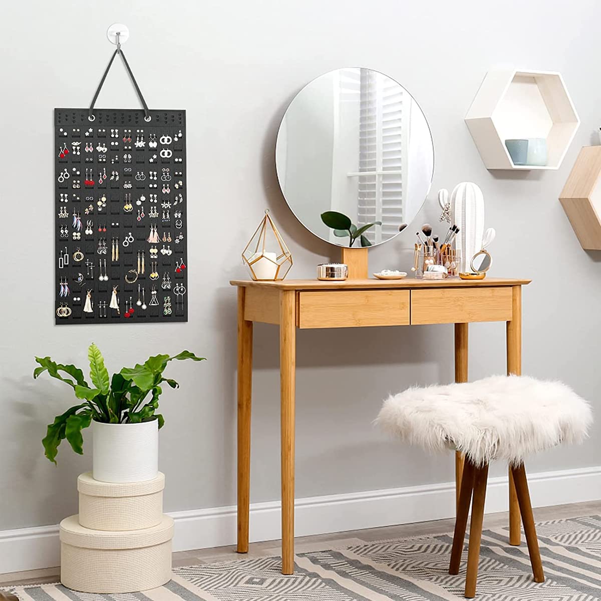 HASTHIP Wall Hanging Earring Organizer for 300 Pairs with 150 Felt Pieces and Hooks | 2 PCS Set