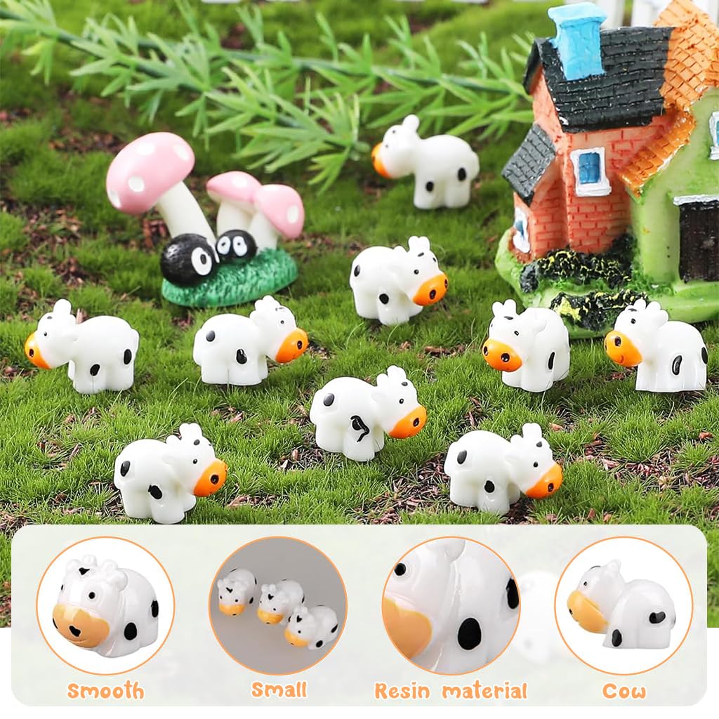 HASTHIP® 10Pcs Miniature Cow Cute Cartoonish Mini Cow Figurines Garden Resin Decoration Mini Cow Resin Miniature Decoration for Flower Pot, Planter, Desk, Flower Bed, Doll House Decoration