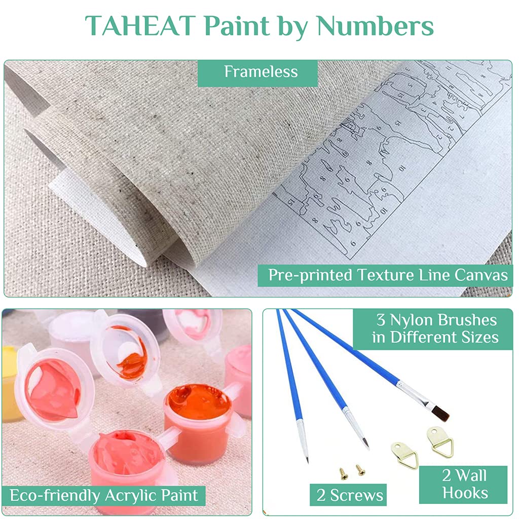 HASTHIP Paint by Number Kit for Adults with 3X Magnifier Card and Acrylic Colors | 3 PCS 16 x 20 in Canvas