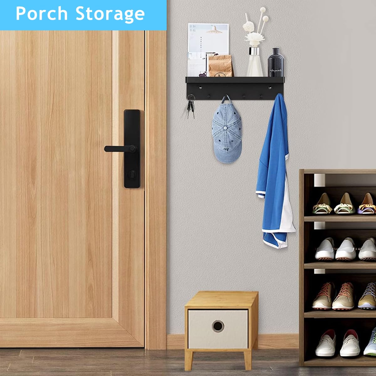 HASTHIP® Wall Key Holder Storage Shelf for Entryway Modern 6-Hook Wall Key Organizer Home Decor Self Adhesive Wall Key Holder Stainless Steel Wall Key Holder Organzier Rack for Doorway, Entry