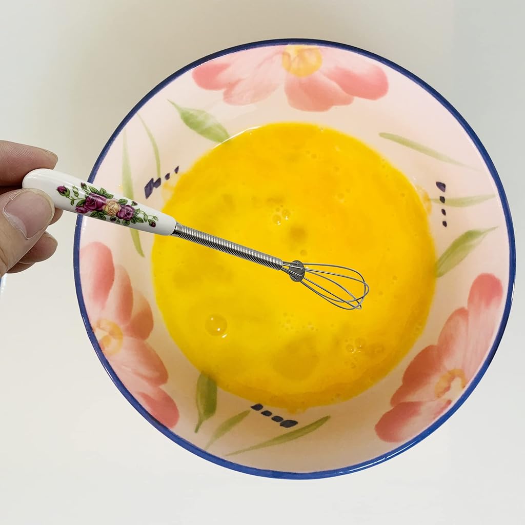 HASTHIP® Mini Hand Whisk for Kitchen, 7 Inch Stainless Steel Hand Mixer Blender Small Egg Beater with Ceramic Handle, Lightweight Manual Whisk for Mixing, Blending, Whipping, and Beating