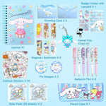 HASTHIP® Kawaii CinnamorollSchool Supplies Set, Kawaii Stationeries Supplies Set with Notebook, Pencil Pouch, Click Pens, Assorted Cinnamoroll Cartooon Stickers, Girls School Gift Set