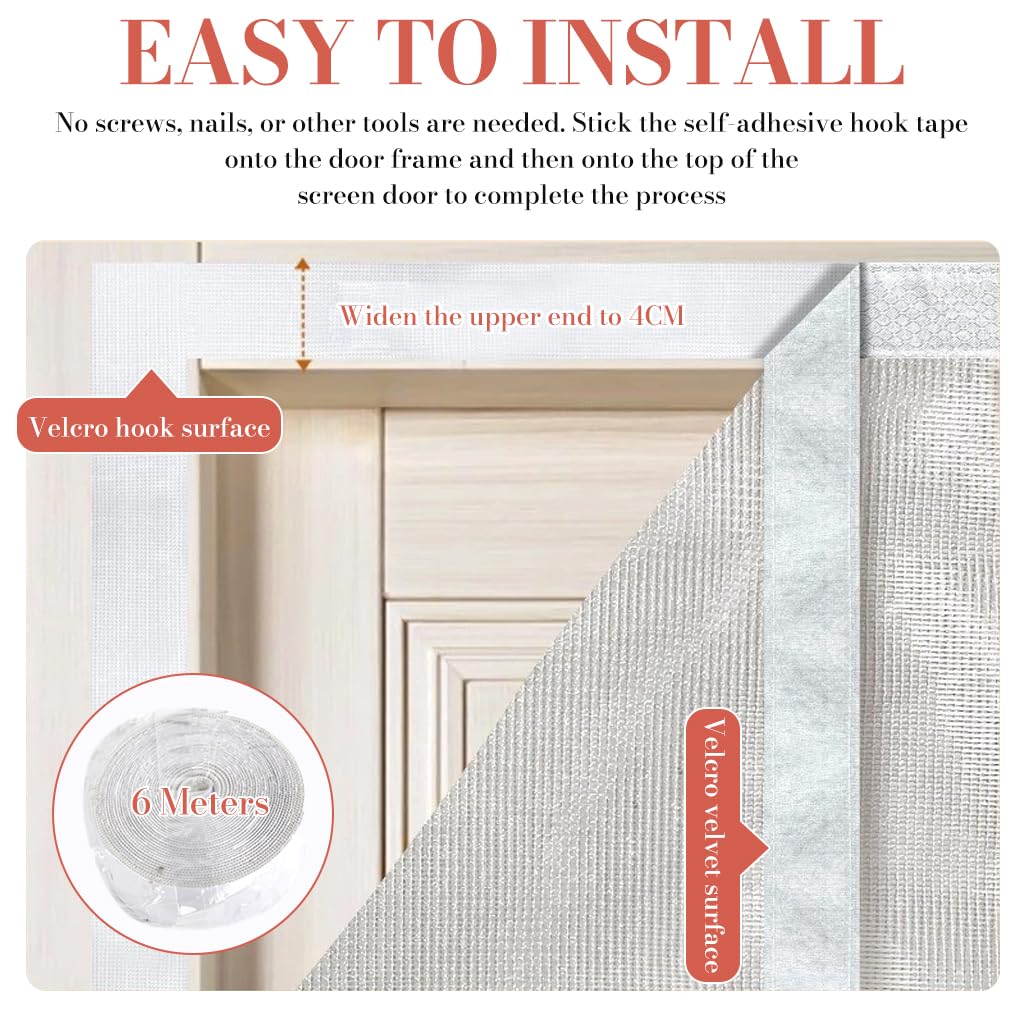 HASTHIP Curtain Door for Home with Hands-Free Magnetic Closure 210 x 100cm Mesh | Kid & Pet Friendly Mosquito Guard