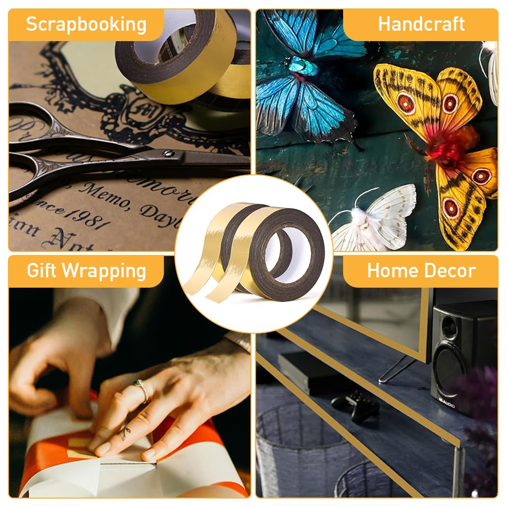 HASTHIP Washi Tape for DIY Crafts featuring Easy Tear Design | 2 Rolls 15mm x 5m Metallic Gold