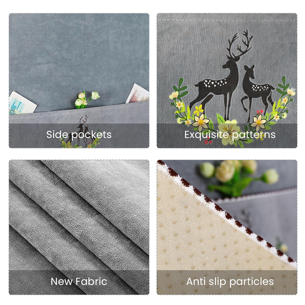 HASTHIP Fridge Dust Proof Cover for Double Door Use with Side Pockets 21.6 x 55 in Grey | Chenille Plush Design