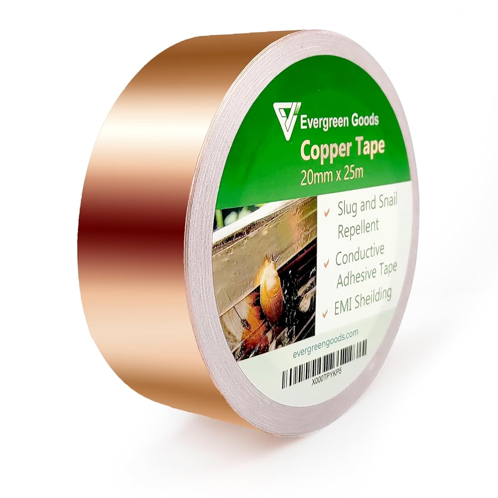 HASTHIP® Copper Slug Tape 2cmx20m Copper Tape for Wrapping and Insulating Wire Circuits, Cuttable Self Adhesive Copper Tape High Temperature Resistant Electromagnetic Shielding Copper Tape