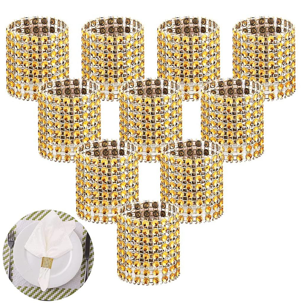HASTHIP Napkin Rings for Weddings and Dinners featuring Velcro Design 10Pcs Gold | Rhinestone Table Decoration Set