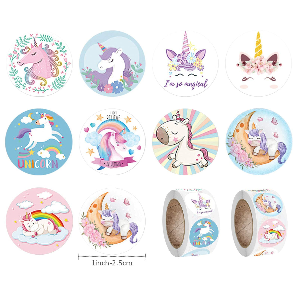 1000 Pieces Unicorn Stickers for Kids Label Stickers DIY Stickers 1 inch Self Adhesive Decoration Stickers for School/Birthday/Party/Book/Gift Bag Decorations, Paper