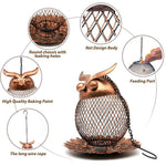 HASTHIP Outdoor Bird Feeder for Garden and Patio with Floral Bottom Tray 14.5x15cm Iron Mesh Owl Design