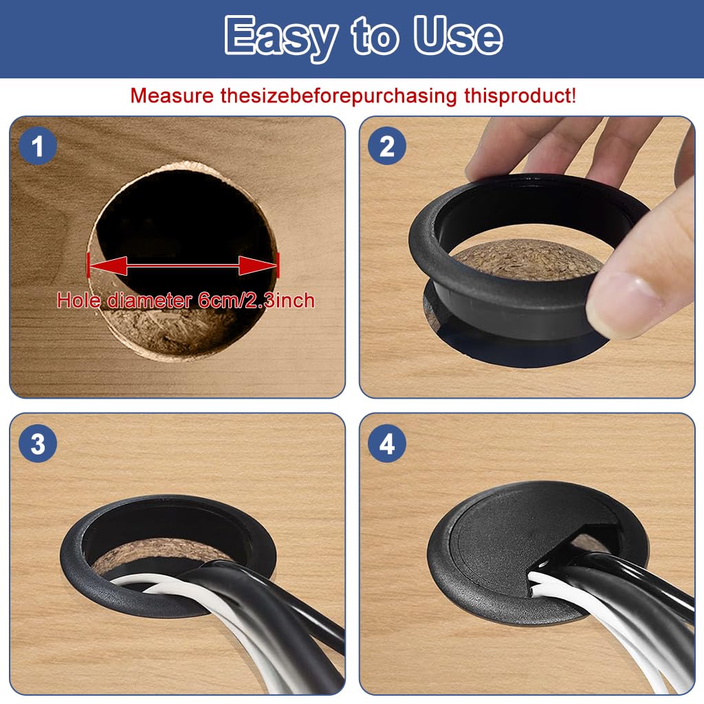 HASTHIP® 6-Pack 2.36-Inch Black Desk Cable Grommets