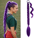 HASTHIP® Extensión de Cola de Caballo Larga Trenzada con Cinta Elástica, Pelo Sintético Suave y Natural, Coleta Postiza Envoltura Alrededor Recta y Elegante para Mujeres - Color Púrpura