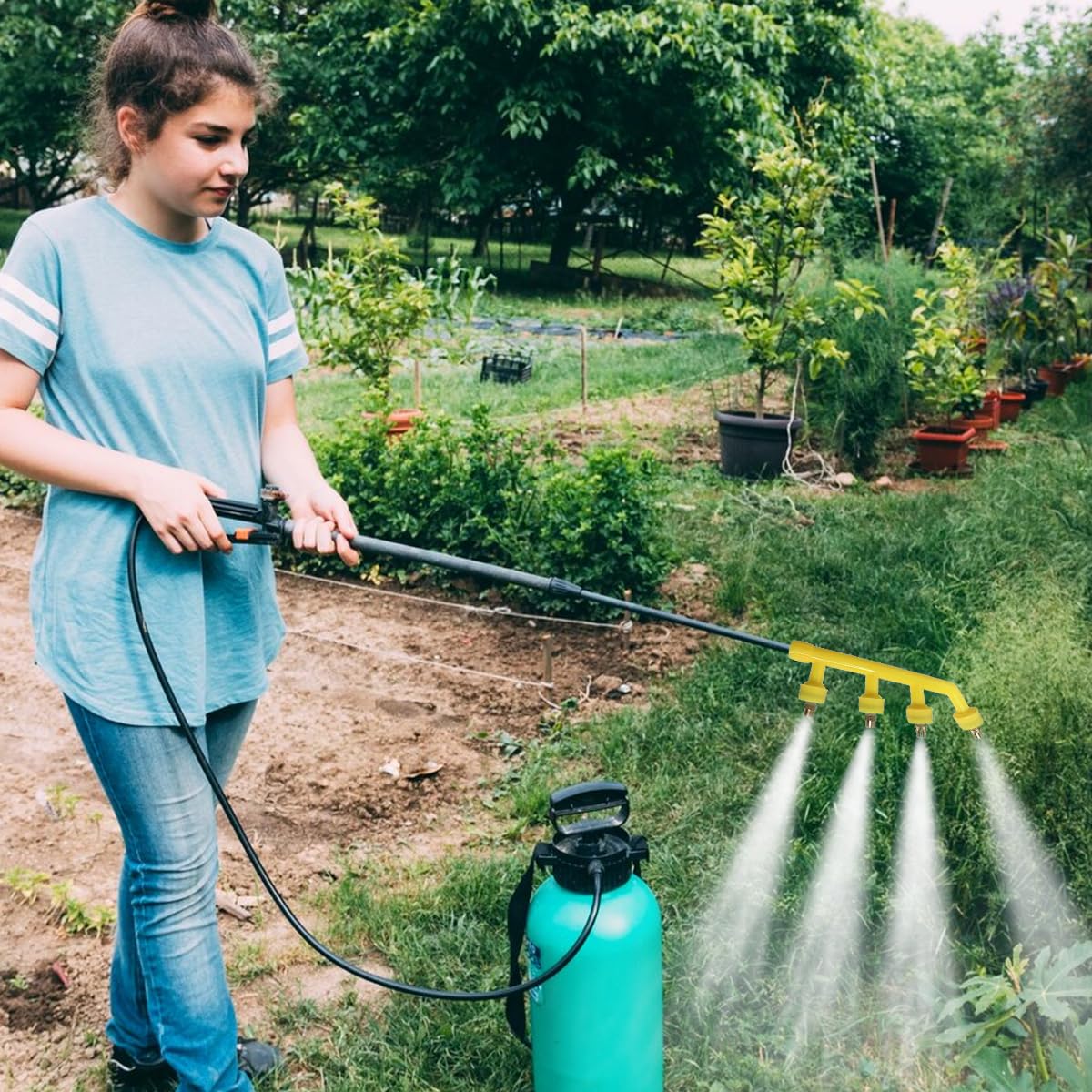 HASTHIP Garden Sprayer Nozzle for Plants with 4 Spout Multi Spray Design | Adjustable Mist Control
