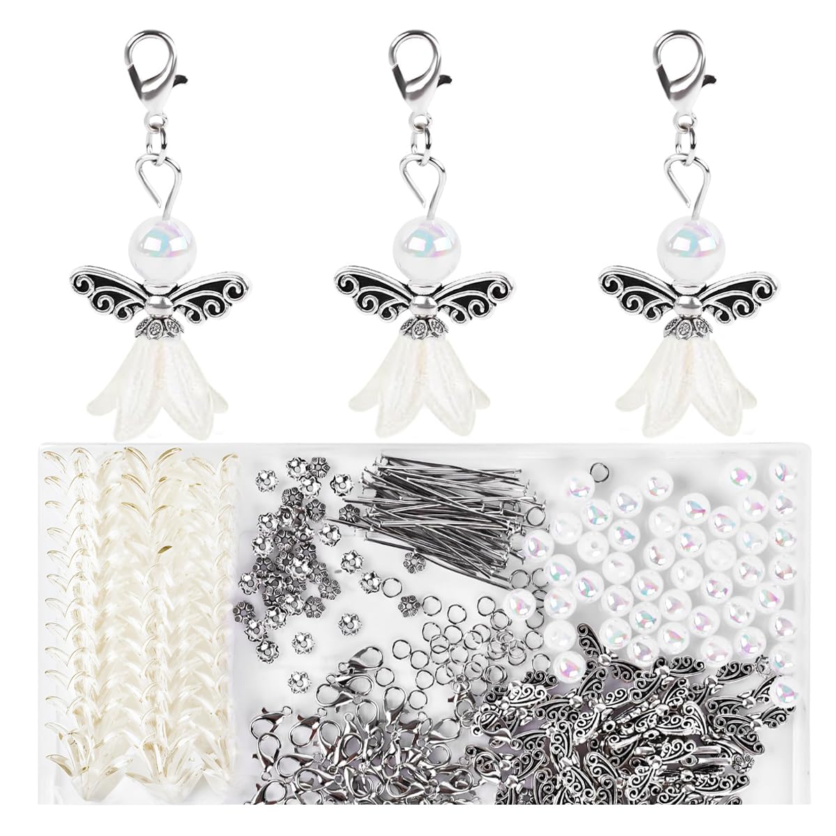 HASTHIP DIY Angel Wing Charms Kit for Jewelry Making with 50Pcs Pearl & Lily Components