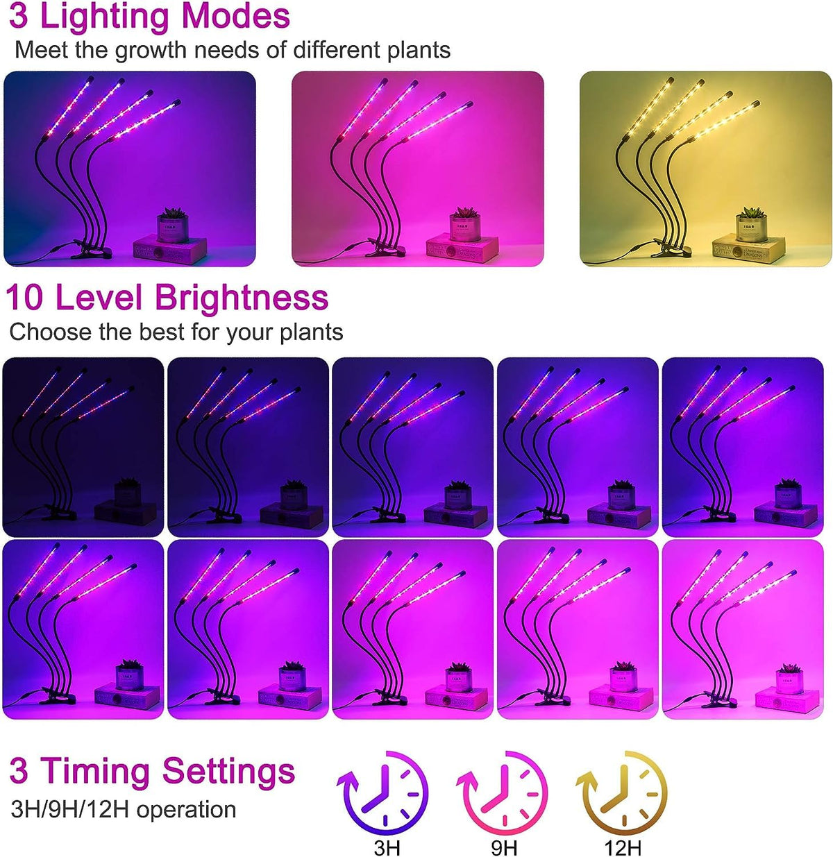 HASTHIP Grow Light for Indoor Plants with 80 LED Full Spectrum and 4 Flexible Arms | Clip-On Design