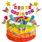 HASTHIP Happy Birthday Cake Topper Set 23 Pcs for Party Decoration with Rainbow and Butterflies | Reusable Eco Friendly Decorations for Kids and Family Celebrations