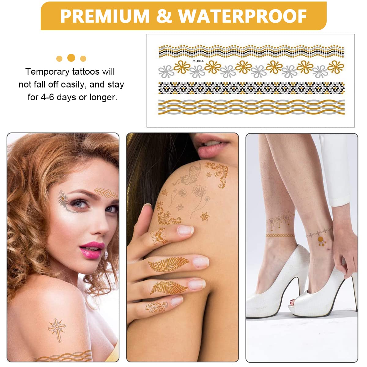 MAYCREATE® 12 Sheets Tattoo Sticker Creative Element Temporary Tattoos Stickers Golden Tatto Stickers Assorted Henna Art Tattoo Sticker for Body Art Tattoos Art Waterproof Temporary Tattoos Stickers