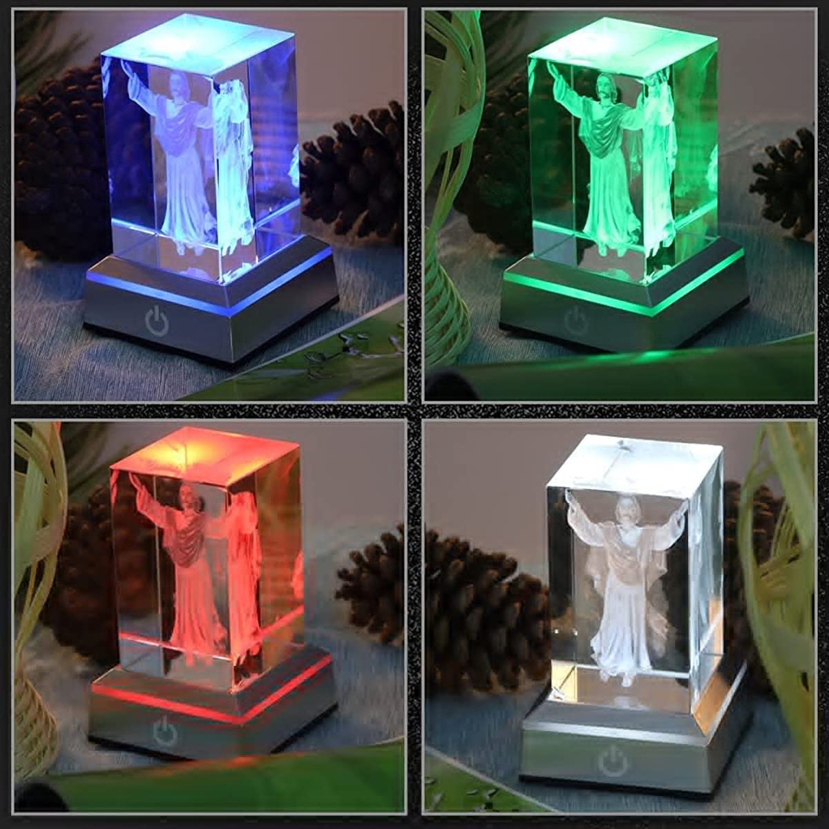 HASTHIP LED Display Stand for Crystal and Glass Art featuring Touch Switch & 6 Color Modes | 2.68 in Square Base
