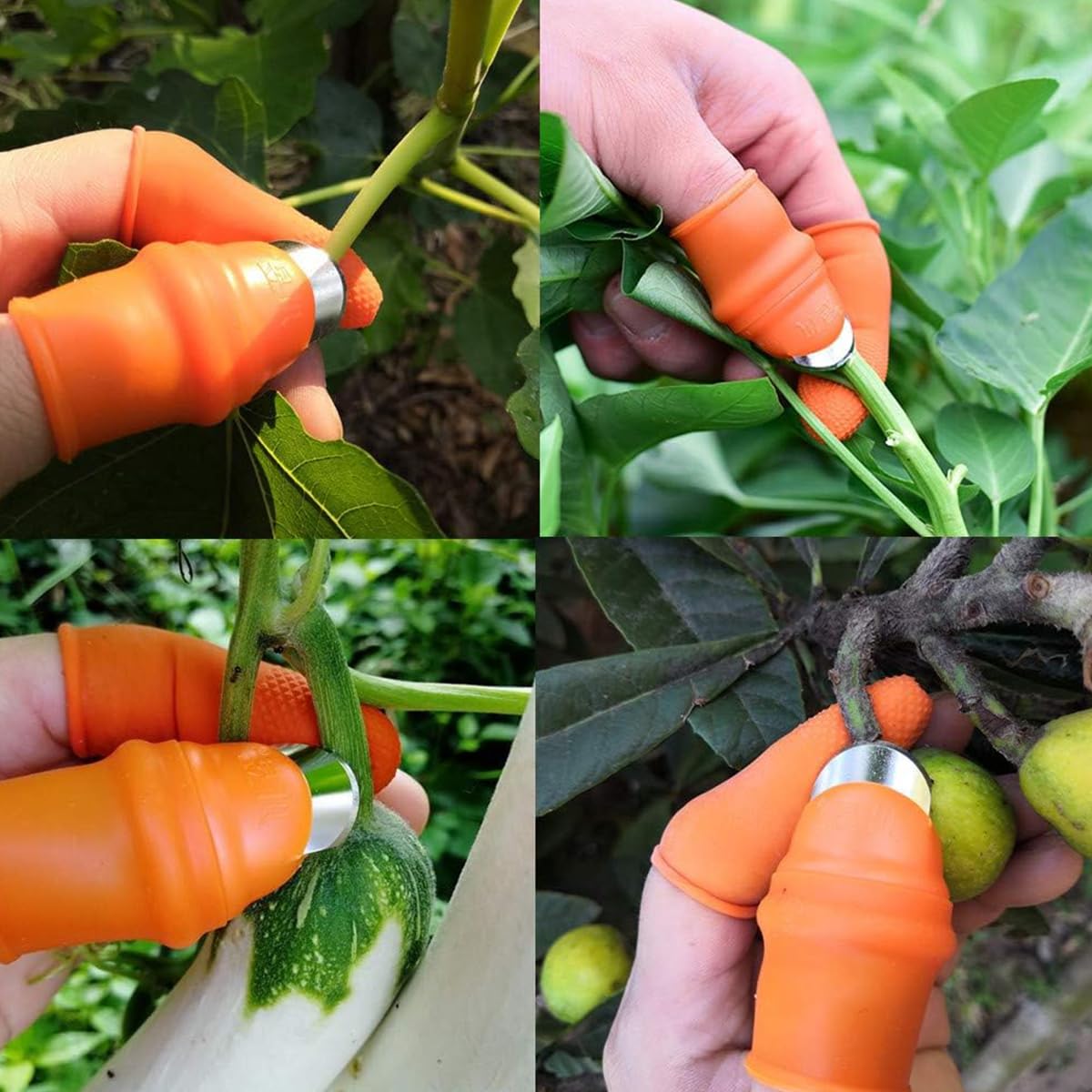 HASTHIP® 2Pcs Stainless Steel Thumb Cutter, Gardening Mini Branch Cutter, Multi Purpose Thumb Cutter with 10Pcs Silicone Finger Protector for Harvesting, Plants Picking, Trimming