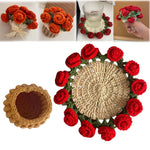 HASTHIP® Crochet Flower Pot Coaster, Finished Mini Hand-knit Rose Romantic Gift, Suitable for Girls and Moms, to be Given on Occasions such as Birthday, Anniversary, Valentine's Day, etc.-Red