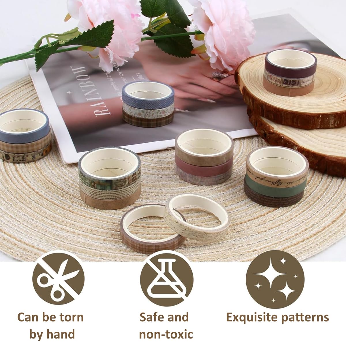 HASTHIP Washi Tape Set for Scrapbooking and Journals featuring Retro Antique Patterns 20 Rolls 0.7cm x 3m