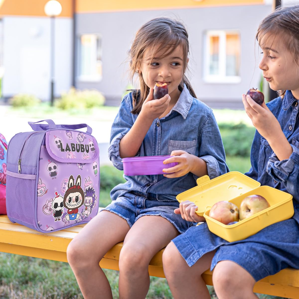 HASTHIP Kids Lunch Bag for School and Picnic with Insulated Waterproof Nylon 23x13x23cm | Cute Cartoon Design and Extra Pockets