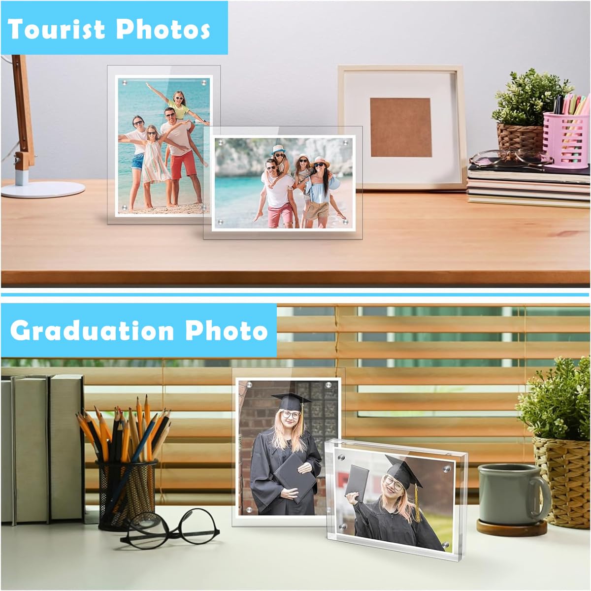 HASTHIP Acrylic Picture Frame 4x6 Inches for Desk Display with Magnetic Double Sided Design