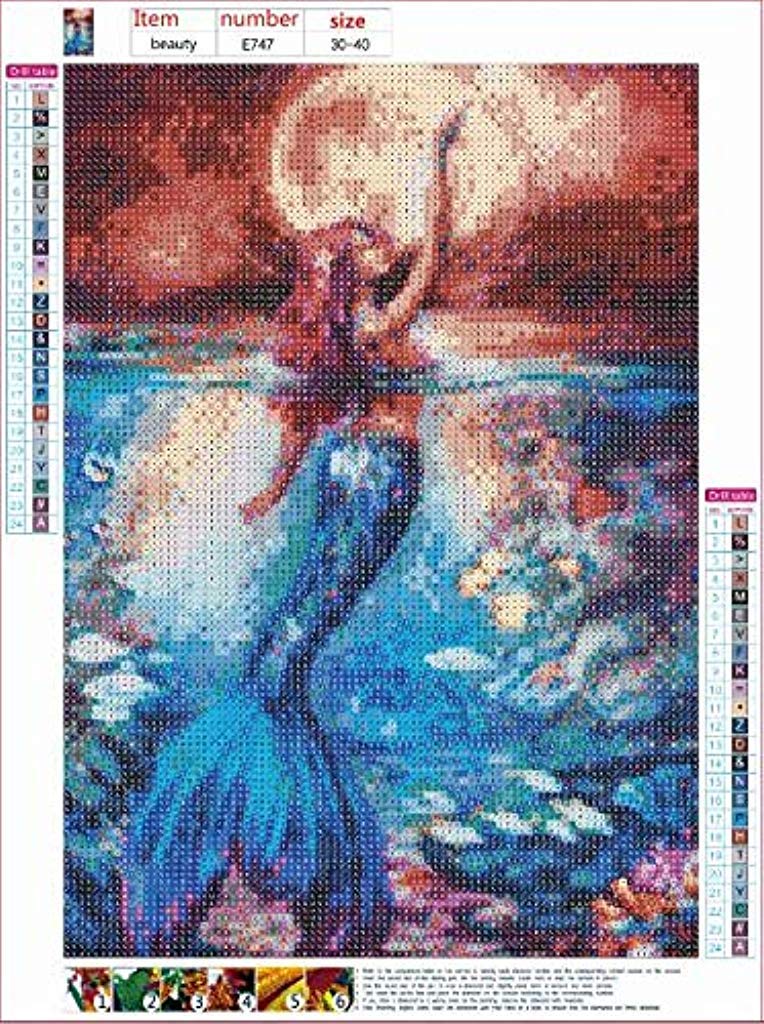 DIY 5D Full Drill Diamond Painting, Rhinestone Pasted Cross Stitch Blue Owl Pattern for Home Wall Decoration (Mermaid)