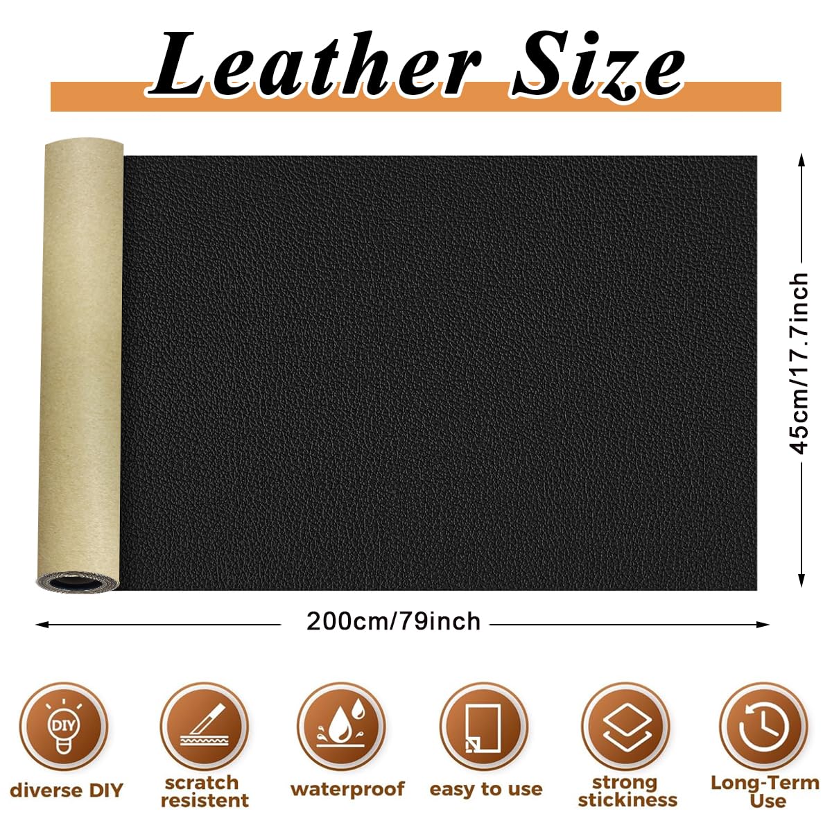 HASTHIP® Leather Repair Patch, 78"x17" Leather Repair Patch Tape Kit, Self Adhesive Leather Repair Kit Tape DIY for Car Seat Sofa Jackets Couches Chair, Black