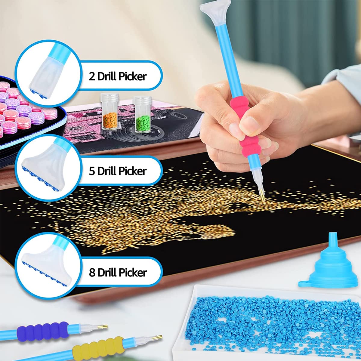 5D Diamond Painting Tools and Accessories Kits with 30 Slots Diamond Painting Storage Container, Storage Bag, Diamond Painting Trays and Pens, Tweezer and Correction tools (Without Diamonds)