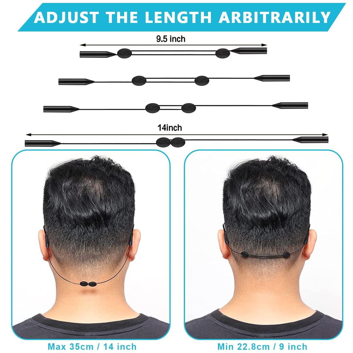 HASTHIP Eyeglasses Straps for Sports and Outdoor Use with 23–35cm Adjustable Fit | 3pcs Silicone Anti Slip Holders for Adults