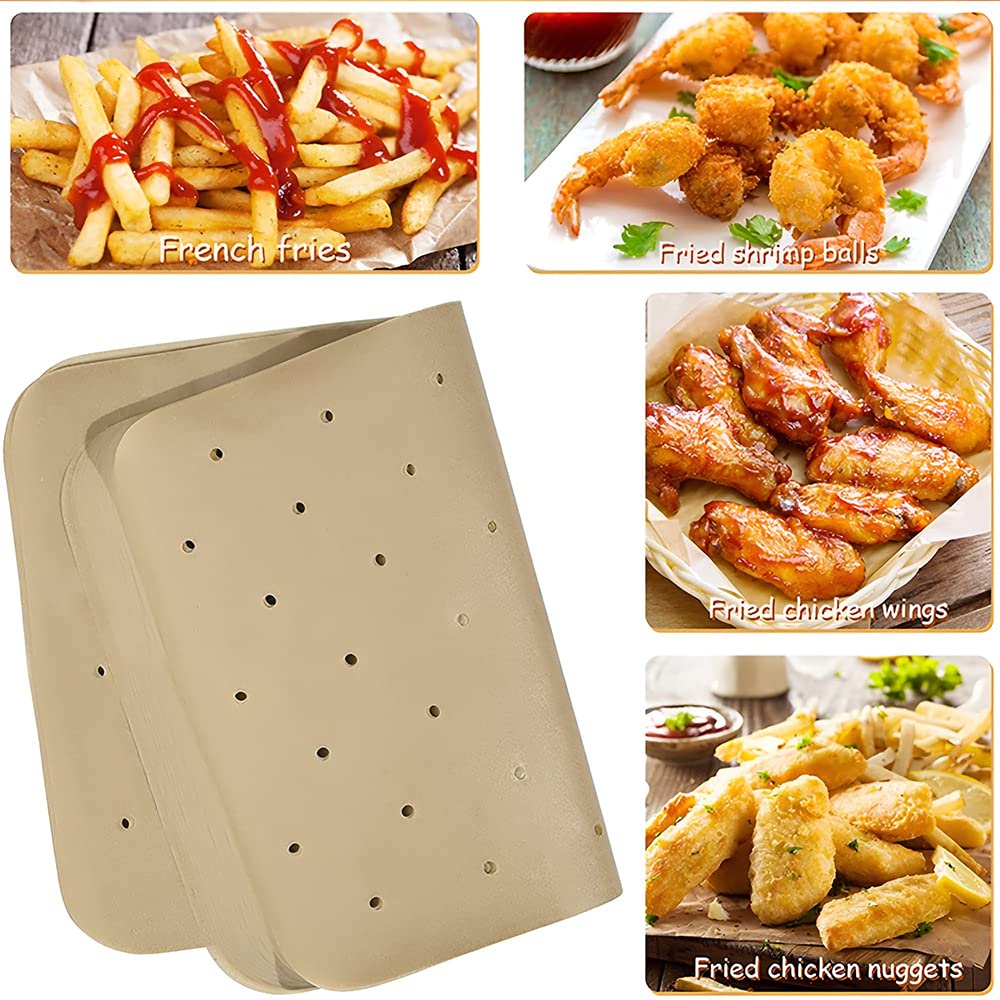 100 Sheet Air Fryer Disposable Paper Liner, 8''*5.5'' Perforated Square Air Fryer Paper, Non-Stick Air Fryer Paper Liners for Large Toaster Oven, Microwave, Frying Pan, Steamer, Airfryer