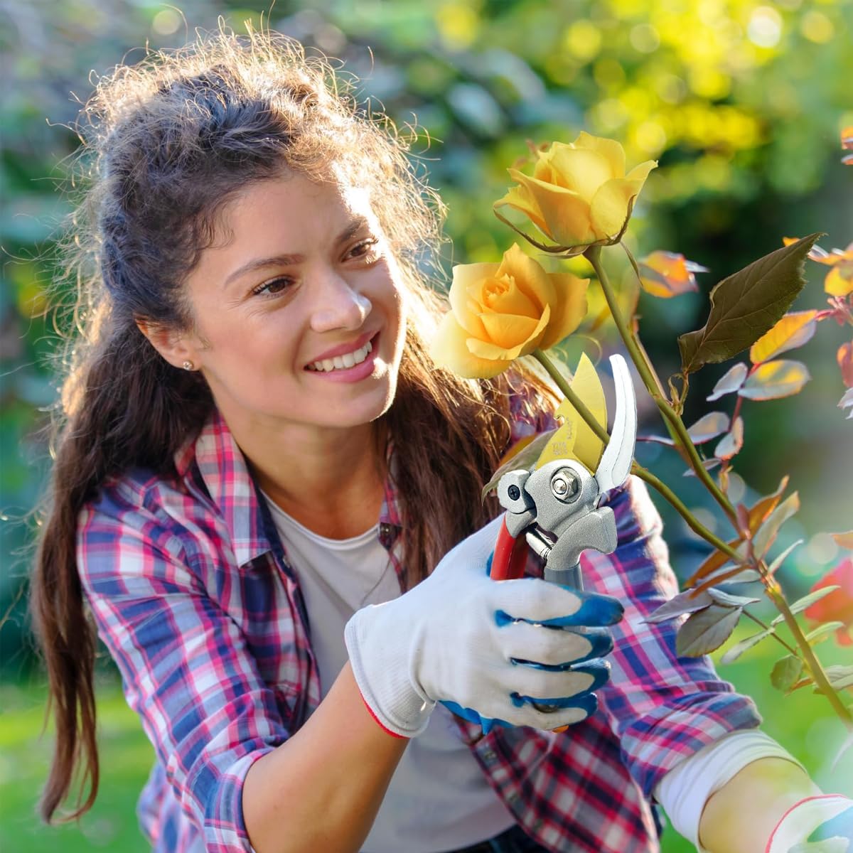 HASTHIP® Gardening Bypass Pruner 7.8 Inches SK5 Steel Hand Pruner with Safety Lock Anti-slip Rubberized Handle Design Spring Loaded Labor Saving Bypass Pruner for Shrubs, Flowers, Fruit Trees