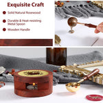 HASTHIP Wax Seal Stamp Kit for Envelopes and Invitations with Brass Spoon and 7.5 cm Furnace | Wood and Metal Wax Melting Set