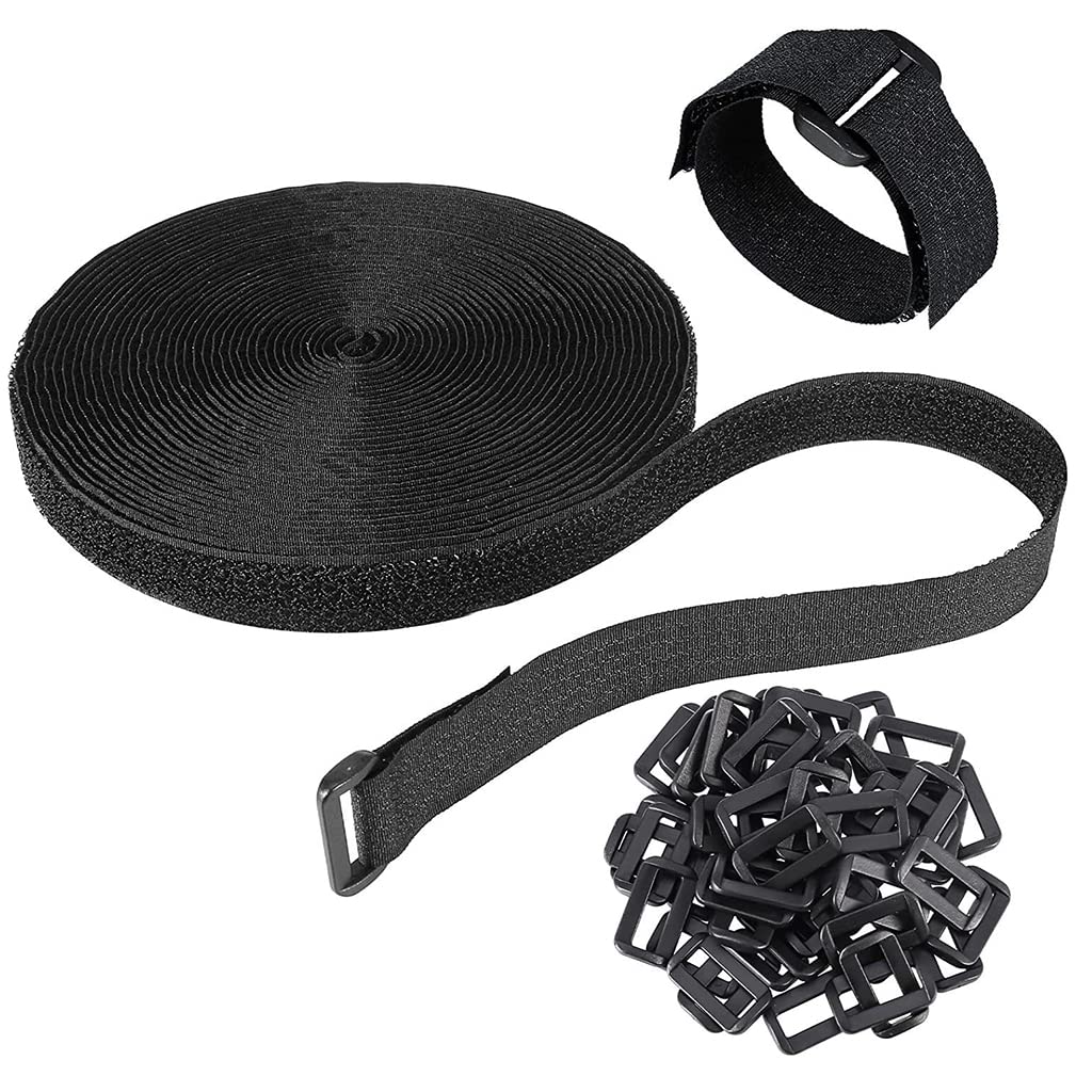 HASTHIP Cable Organiser for Home and Office with 5m Strap and 25 Plastic Buckles | Adjustable Hook and Loop Securing Straps
