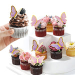 HASTHIP Butterfly Cake Decorations for Birthday Cakes with 22 pcs Set in Pink & Purple | Reusable Acrylic and Iron Circle Toppers
