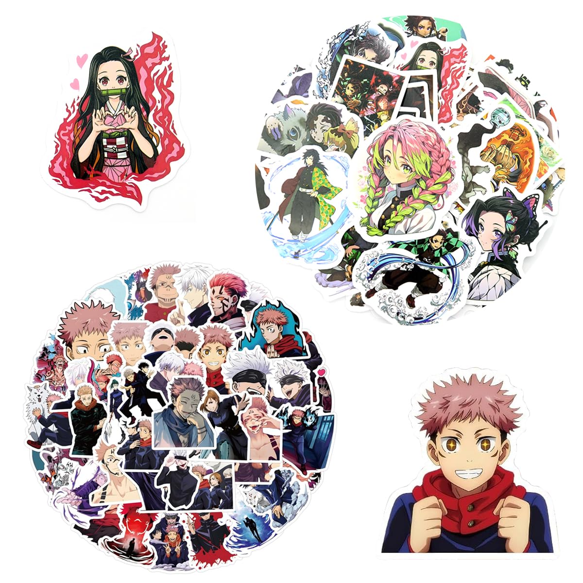 HASTHIP Anime Stickers Pack for Laptop and Phone featuring 110 pcs Waterproof Vinyl | Demon Slayer and Jujutsu Kaisen Designs