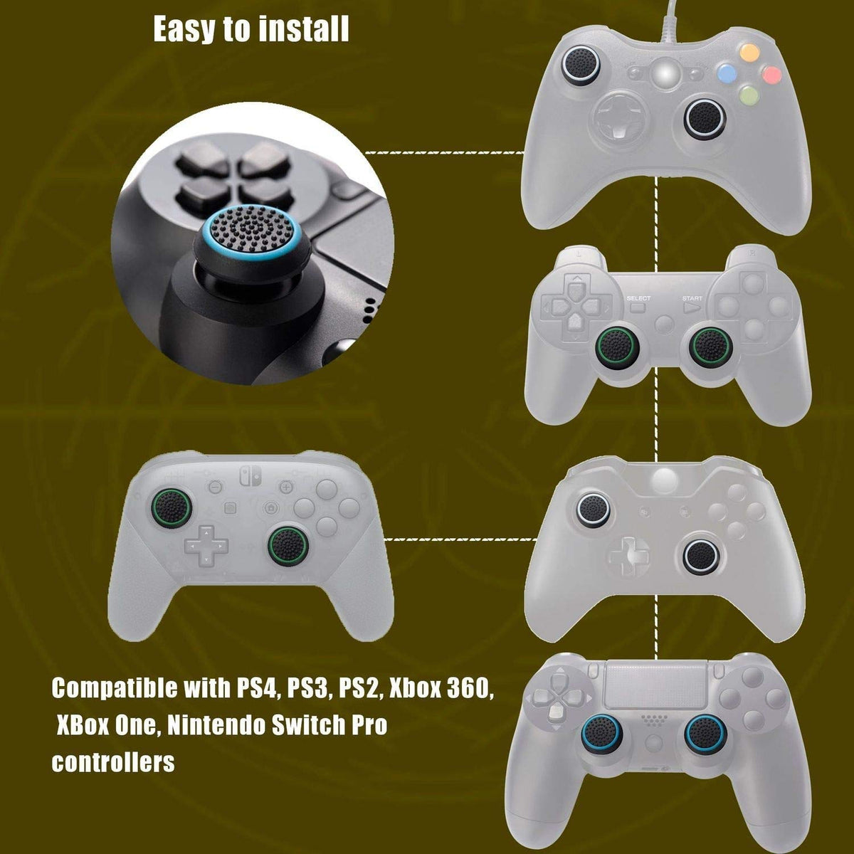 HASTHIP Controller Joystick Thumbstick Cover Caps Grips for PS4 with 6 Pairs Silicone | Comfortable Protection and Improved Grip